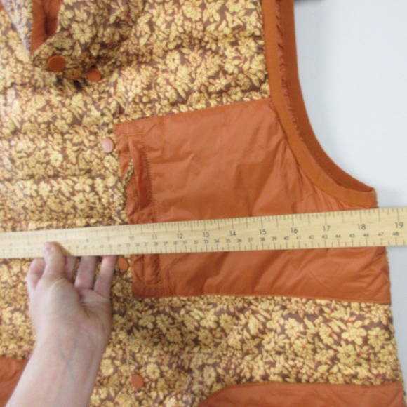 Burton Down Vest Puffer Women S Orange Floral Lightweight Zip Up Outdoor 252 - Picture 9 of 12